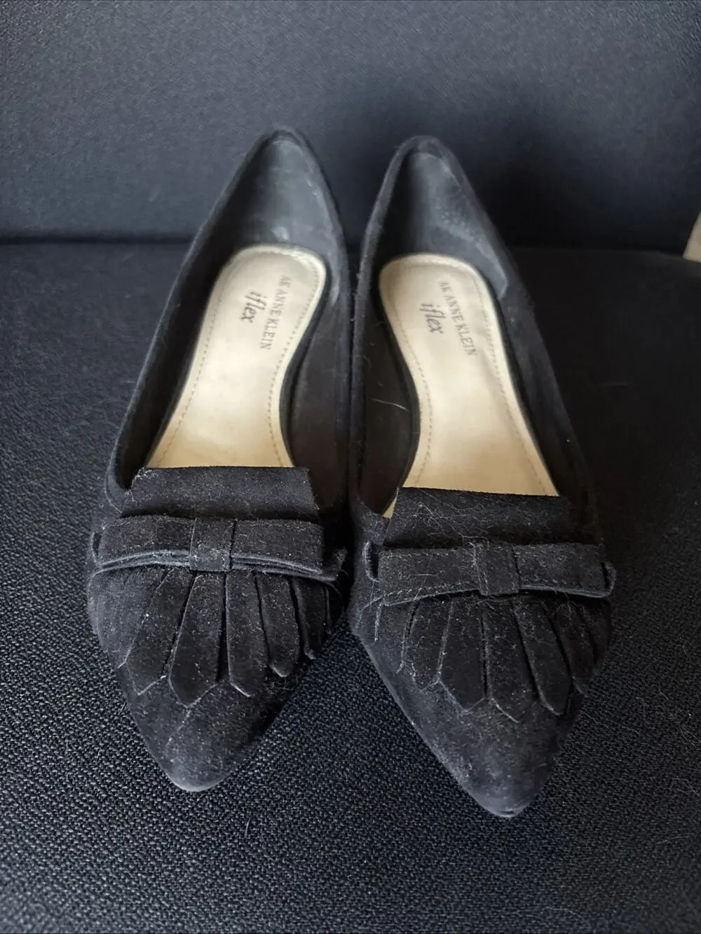 Anne Klein Women’s Black Suede Tassel I Flex Munza Kitten Heels Size 7M